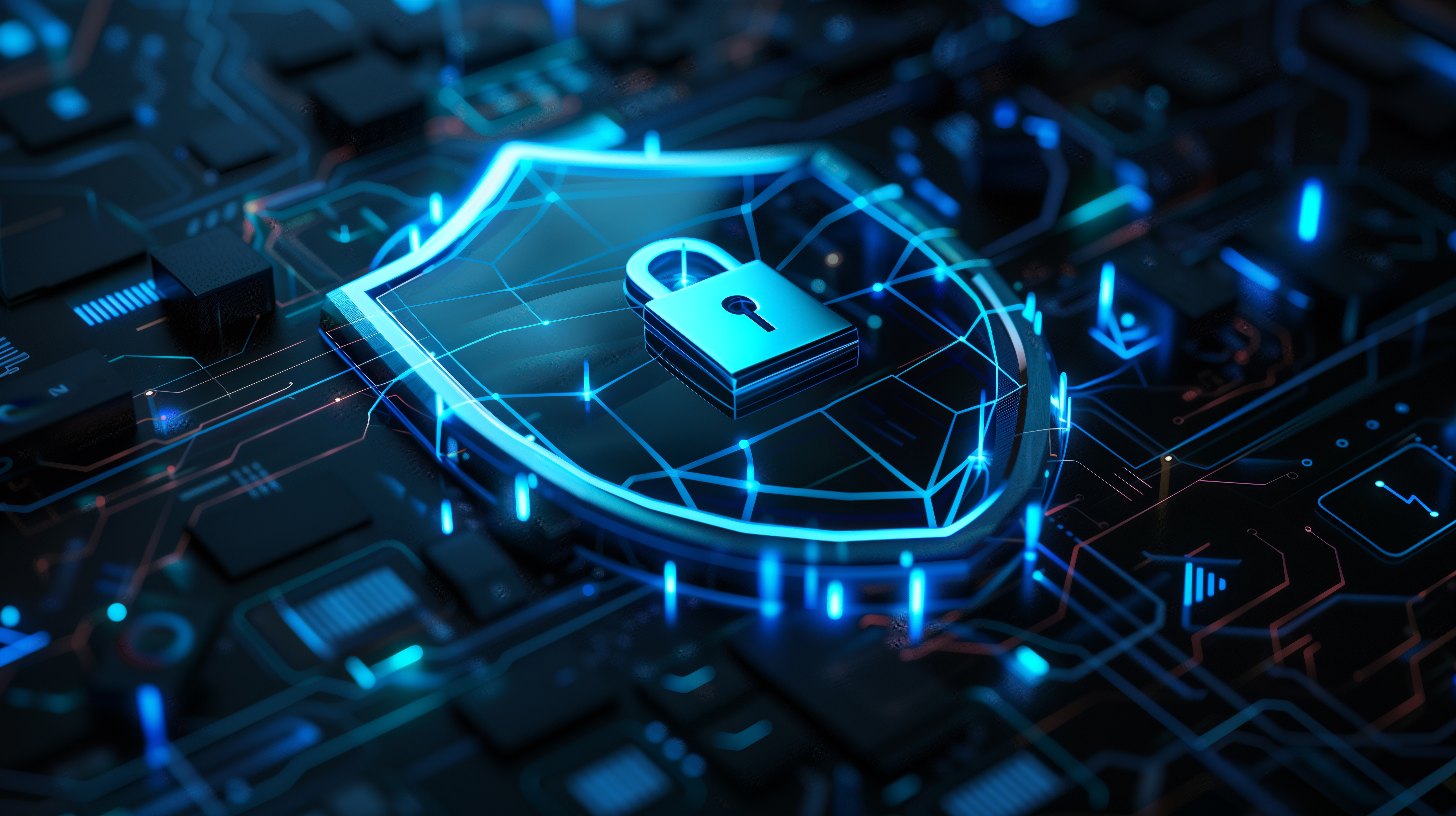 Abstract digital security visual representing Overpowered's secure development practices